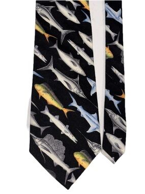 TANGO by Max Raab Black Silk 
Necktie with Angler/Fisherman’s Pattern